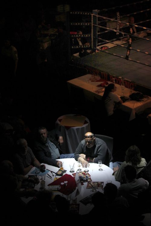 High Stakes Havoc - Conversation turns to other business between bouts Thursday night at Club Regent. April 30, 2015 - (Phil Hossack / Winnipeg Free Press)