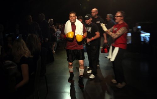 High Stakes Havoc - A cocky Kelly Page makes his way to the ring in his professional debut Thursday night at Club Regent. He won his bout with a TKO. April 30, 2015 - (Phil Hossack / Winnipeg Free Press)