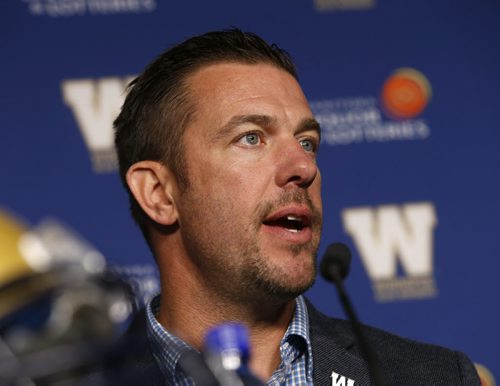 The Winnipeg Blue Bombers G.M. Kyle Walters at the news conference Friday to announce the contract extension for quarterback Drew Willy. Tim Campbell / Gary Lawless stories Wayne Glowacki / Winnipeg Free Press May 1 2015