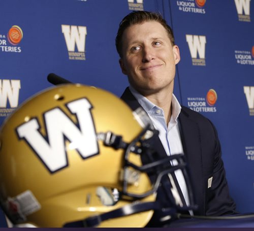 The Winnipeg Blue Bombers announced a contract extension for quarterback Drew Willy at a news conference Friday morning. Tim Campbell / Gary Lawless stories Wayne Glowacki / Winnipeg Free Press May 1 2015