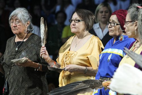 Thousands of Catholics gathered at the MTS Centre to take part in the Centennial Mass Sunday afternoon. The Ritual of Purification conducted by elders took place at the beginning of the event. 150503 - Sunday, May 03, 2015 -  (MIKE DEAL / WINNIPEG FREE PRESS)