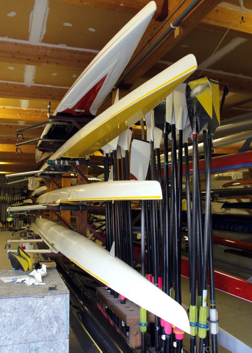 49.8 BORDERS - The Winnipeg Rowing Club. Boats and oars in the boat house. BORIS MINKEVICH/WINNIPEG FREE PRESS May 5, 2015