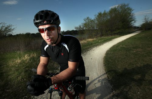 TRAINING BASKET - Brad Gauthier, a bicycle racing competitor here in Winnipeg. He competes in a myriad of races around the province, including Cyclocross and the Bird's Hill Wednesday night races among others. He started racing just a couple years ago and has since thrown himself into the sport. May 5, 2015 - (Phil Hossack / Winnipeg Free Press)