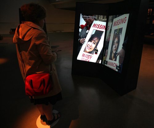 CMHR and displays about aborigional atrocities to illustrate - CMHR WHISTLEBLOWER: A former curator at the Canadian Museum for Human Rights says she was ordered to limit negative stories about missing and murdered indigenous women and the state of aboriginal child welfare and remove the term genocide from any indigenous exhibits. In a sharply worded chapter in a new academic book, Tricia Logan, who served as the CMHRs curator of indigenous content for three years, says the museum is a model of complacency and promotion of the status quo. This is not the first time shes written such things. Last year, she wrote a chapter for a book to be published by the U of M. When the museum got wind of it, she was forced to withdraw the chapter. 15 inches. Box of pull quotes. CAN ALSO POST ONLINE EARLY, WITH A PDF OF HER ¤ARTICLE.  See Mary Agnes story. May 6, 2015 - (Phil Hossack / Winnipeg Free Press)