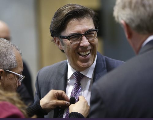 New CEO Jay Forbes get wired up prior to the MTS annual meeting Thursday morning in the MTS building on Main Street.  Martin Cash story.  Wayne Glowacki / Winnipeg Free Press May 7 2015