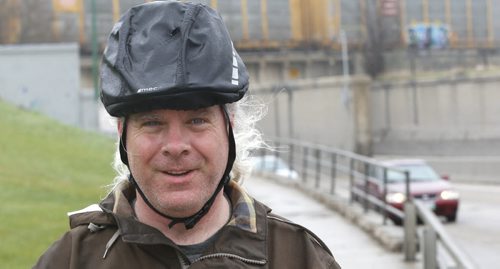 Mark Cohoe, executive director of Bike Winnipeg in front of the the Pembina Highway Underpass. This is part of the launch of readers submitting cycling trouble spots.Kristin Annable  story.  Wayne Glowacki / Winnipeg Free Press May 7 2015