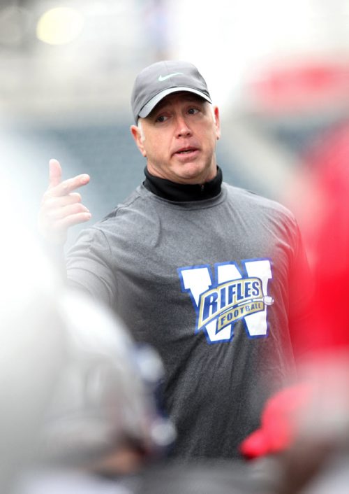 Matt Dunigan is in town and he is participate in Winnipeg Rifles spring camp - assisting with quarterbacks, running backs and receivers. See story. May 7, 2015 - (Phil Hossack / Winnipeg Free Press)