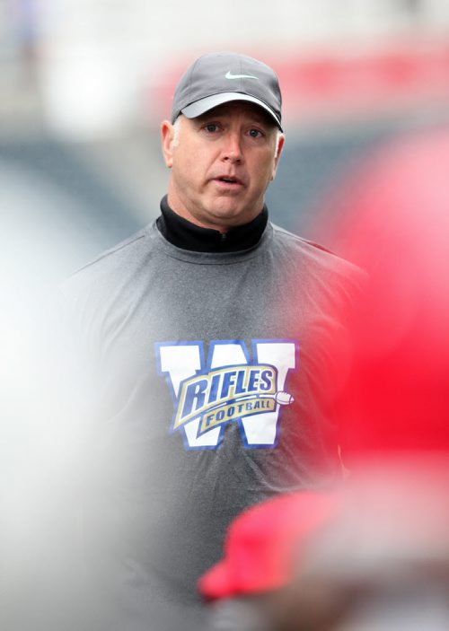 Matt Dunigan is in town and he is participate in Winnipeg Rifles spring camp - assisting with quarterbacks, running backs and receivers. See story. May 7, 2015 - (Phil Hossack / Winnipeg Free Press)