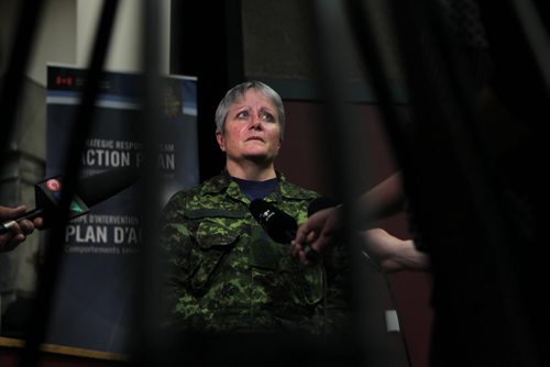 Major-General Chris Whitecross with the Canadian Forces talks to the media at 17th Wing in Winnipeg Friday about Action Plan regarding sexual misconduct in the forces. See Randy Turner's story   May 07, 2015 Ruth Bonneville / Winnipeg Free Press