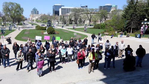 A rally at the Manitoba Legislative Building to protest against Li's request to be transferred to a group home in the city, Saturday, May 9, 2015. (TREVOR HAGAN/WINNIPEG FREE PRESS)