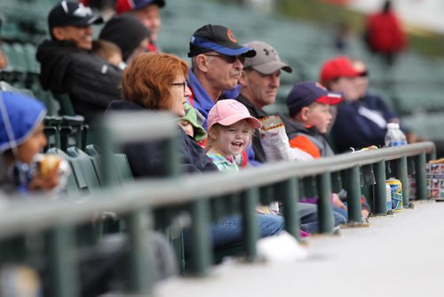 Goldeye fans of all ages watch their team practice on the field during Open House at Shaw Park Saturday afternoon.   May 09, 2015 Ruth Bonneville / Winnipeg Free Press