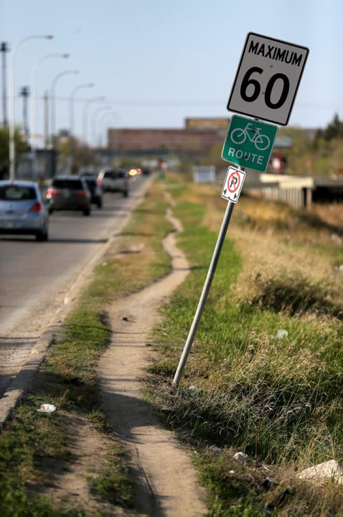 Bike Path sign near Sargent and Empress, Saturday, May 9, 2015. (TREVOR HAGAN/WINNIPEG FREE PRESS)