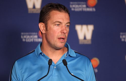 Winnipeg Blue Bombers GM Kyle Walters talks about the upcoming CFL draft with the media at Investors Group Field Monday morning.  150511 May 11, 2015 Mike Deal / Winnipeg Free Press