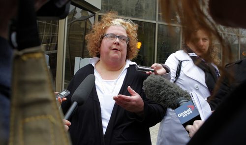 The inquest into the death of a 68-year-old Winnipeg woman Heather Brenan, who died after being sent home in a cab late at night in January began this morning with the testimony of her daughter Dana Brenan. Here photographed in front of the Manitoba Law Courts. BORIS MINKEVICH/WINNIPEG FREE PRESS May 11, 2015