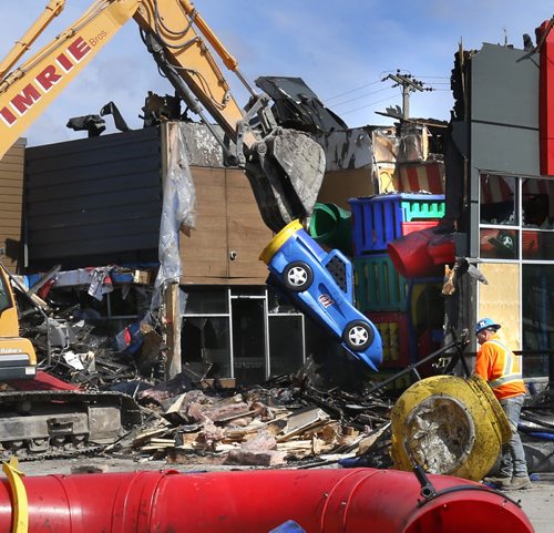 Demolition began Tuesday morning on the McDonald's restaurant on the Northdale Shopping Centre lot at 963 Henderson Hwy. that was heavily damaged by a fire in April.   Wayne Glowacki/Winnipeg Free Press April 16  2015