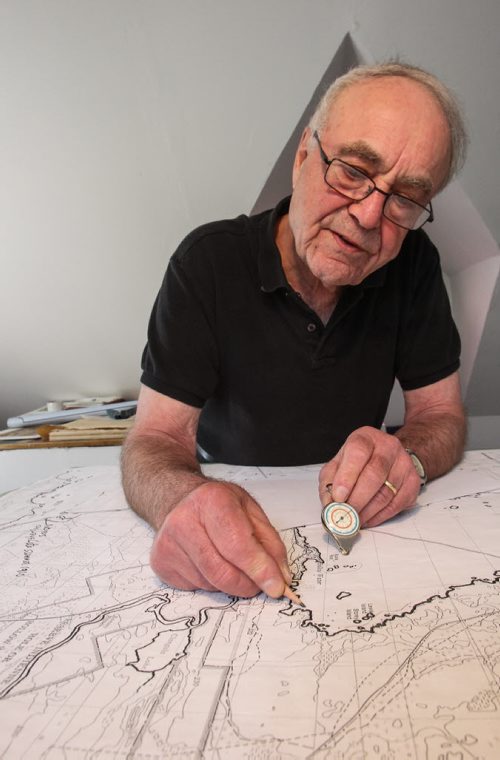 Real Berard, artist, canoe route mapper and political cartoonist at his home in Winnipeg working on one of his many map projects. 150512 - Tuesday, May 12, 2015 -  (MIKE DEAL / WINNIPEG FREE PRESS)