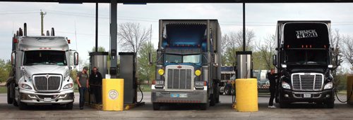 Big Rigs re-fuel in Winnipeg Tuesday afternoon. See story re: fuel prices. May 12, 2015 - (Phil Hossack / Winnipeg Free Press)