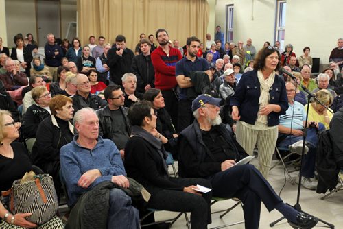 LOCAL - Community meeting on crime in River Heights. Meeting was packed out the door at Corydon Community Centre. Community members line up to ask questions and comment. BORIS MINKEVICH/WINNIPEG FREE PRESS May 13, 2015