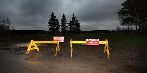 Temporary signage and fence marks unfinished construction at Bird's Hill Park Thursday as the first big camping and parks weekend of the season is expected to be gloomy and cold. See story. May 14, 2015 - (Phil Hossack / Winnipeg Free Press)