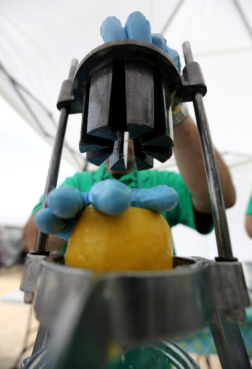 Joël Bouchard of Just a Little Squeeze prepares fresh Lemonade at The St.Norbert Farmers Market, May 16, 2015. (TREVOR HAGAN/WINNIPEG FREE PRESS)