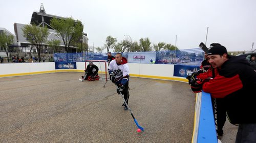 The Dene Eagles from Fairford versus the Manitoba Thunderbirds during the Play On! 4 on 4 Street Hockey Tournament at the University of Manitoba, Sunday, May 17, 2015. (TREVOR HAGAN/WINNIPEG FREE PRESS)