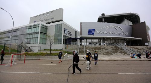 The Play On! 4 on 4 Street Hockey Tournament at the University of Manitoba with Investors Group Field in the background, Sunday, May 17, 2015. (TREVOR HAGAN/WINNIPEG FREE PRESS)