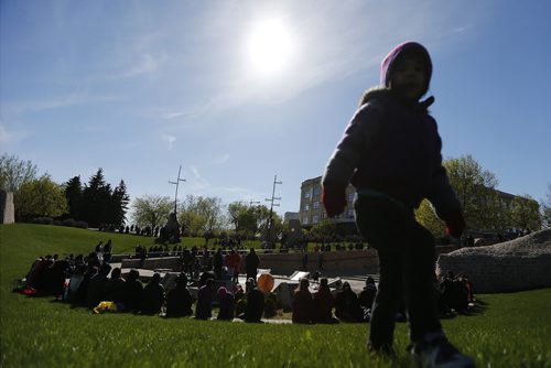 May 18, 2015 - 150518  -  On Monday, May 18, 2015 people gathered at the Oodena Circle at the Forks for a vigil for Teresa Robinson, an eleven year old who was killed on the first nation community of Garden Hill. John Woods / Winnipeg Free Press