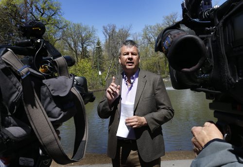 Ken Nawolsky, Superintendent of Insect Control gives an update to media in the St. Vital Park Tuesday.   Kristin Annable story Wayne Glowacki / Winnipeg Free Press May 19 201