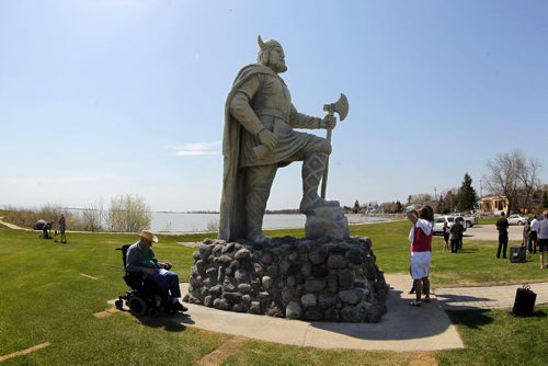 Iconic Viking statue in Gimli refurbishment project is complete. It was unveiled at a special event in Gimli this morning. BORIS MINKEVICH/WINNIPEG FREE PRESS May 22, 2015