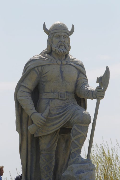 Iconic Viking statue in Gimli refurbishment project is complete. It was unveiled at a special event in Gimli this morning. BORIS MINKEVICH/WINNIPEG FREE PRESS May 22, 2015