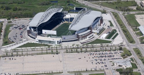 Investors Group Field, home of the Blue Bombers, seen from the STARS air ambulance, Saturday, May 23, 2015. (TREVOR HAGAN/WINNIPEG FREE PRESS)