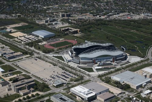 Investors Group Field, home of the Blue Bombers, seen from the STARS air ambulance, Saturday, May 23, 2015. (TREVOR HAGAN/WINNIPEG FREE PRESS)