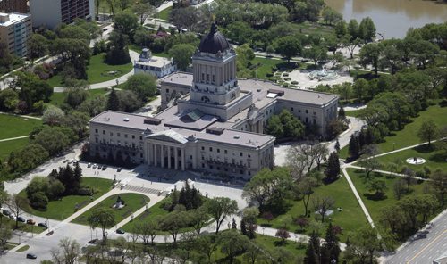 The Manitoba Legislative Building, seen from the STARS air ambulance, Saturday, May 23, 2015. (TREVOR HAGAN/WINNIPEG FREE PRESS)