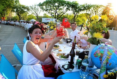MYSTERY DINNER -Employees and friends of Creaddo Group enjoy some laughs and a toast during the Table for 1201 event at the Leg Saturday night.   May 23, 2015 Ruth Bonneville / Winnipeg Free Press