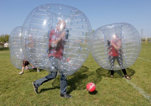 Neil Trudeau runs River City Bubble Ball, a company that organizes bubble soccer, Saturday, May 23, 2015. (TREVOR HAGAN/WINNIPEG FREE PRESS) - for dave sanderson intersection 49.9 piece