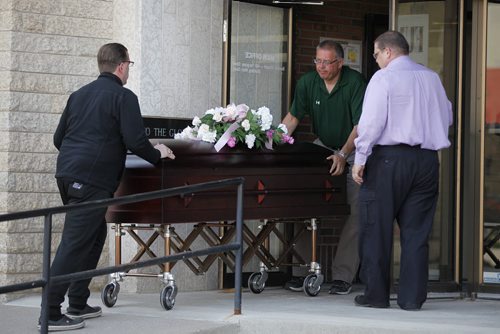 May 25, 2015 - 150525  -  The casket of Teresa Robinson is brought into at a memorial service. Friends and family came together to celebrate the life of Teresa Robinson at Calvary Temple Monday, May 25, 2015. John Woods / Winnipeg Free Press