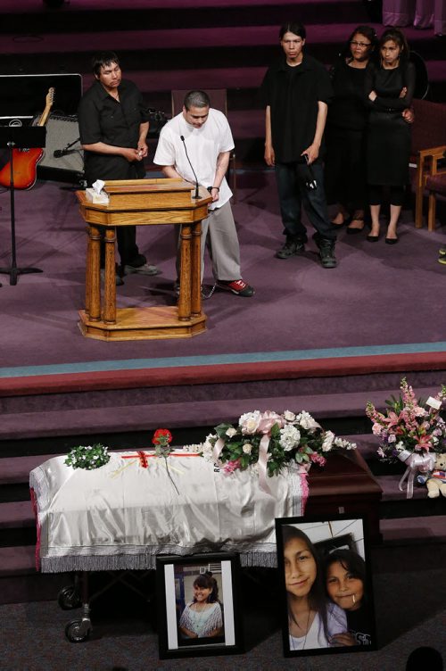May 25, 2015 - 150525  -  Teresa Robinson's brother and family speak at her memorial service. Friends and family came together to celebrate the life of Teresa Robinson at Calvary Temple Monday, May 25, 2015. John Woods / Winnipeg Free Press