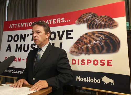 Conservation and Water Stewardship Minister Tom Nevakshonoff gives update on Zebra mussel fight in Manitoba at the Manitoba Legislature Thursday-See Bruce Owen Story-May 28, 2015   (JOE BRYKSA / WINNIPEG FREE PRESS)