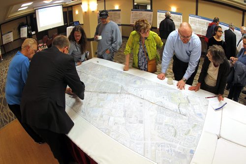 Residents were invited to attend a public information session to view the functional design of Stage 2 of the Southwest Transitway, the extension from Jubilee Avenue to the University of Manitoba at the Canad Inns on Pembina Highway. BORIS MINKEVICH/WINNIPEG FREE PRESS May 28, 2015