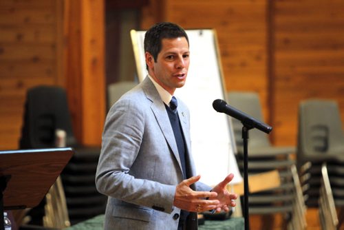 Mayor Brian Bowman says the city is looking at ways to measure racism in Winnipeg and whether its shrinking. The mayor spoke Friday morning at an all-day workshop at Thunderbird House meant to tackle racism in Winnipeg . BORIS MINKEVICH/WINNIPEG FREE PRESS May 29, 2015