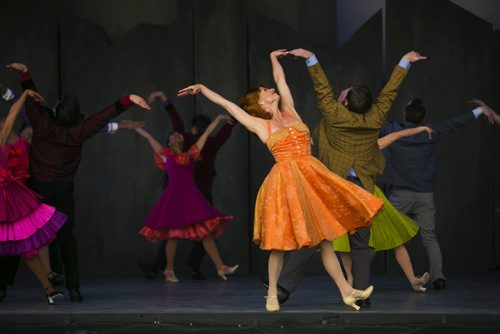 Sam Manchulenko, who plays Velma, dances with her partner Scott Augustine and others in West Side Story at the Rainbow Stage on Monday, June 1, 2015. West Side story runs June 4th to June 19th. Mikaela MacKenzie / Winnipeg Free Press