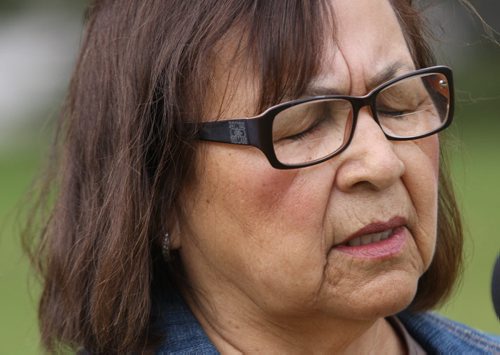 Elder Margaret Lavalee a survivor from Fort Alexander Residential School delivered a emaotional prayer at the opening ceremony to mark the release of the The Truth and Reconciliation Commission at the University of Winnipeg this morning -See Mary Agnes Welch s story- June 2, 2015   (JOE BRYKSA / WINNIPEG FREE PRESS)