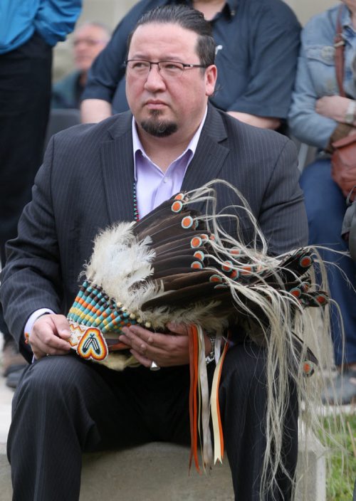 Assembly of Manitoba Chiefs Grand Chief Derek Nepinak at the opening ceremony to mark the release of the The Truth and Reconciliation Commission at the University of Winnipeg this morning -See Mary Agnes Welch s story- June 2, 2015   (JOE BRYKSA / WINNIPEG FREE PRESS)