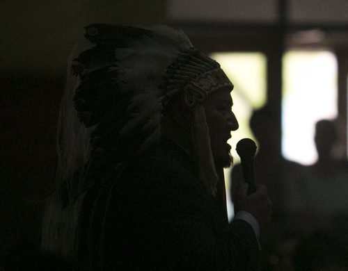 Assembly of Manitoba Chiefs Grand Chief Derek Nepinak speaks at the Thunderbird House after leading the Walk for Reconciliation on Tuesday, June 2, 2015.  The march went through downtown from the University of Winnipeg, and finished at the Thunderbird House for a feast and pipe ceremony. Mikaela MacKenzie / Winnipeg Free Press