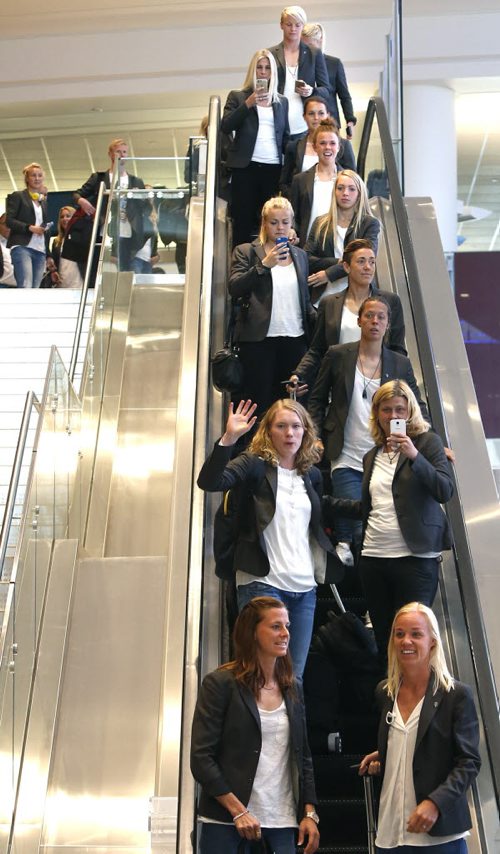 Members of Team Sweden arrived at the James A Richardson International Airport Wednesday to compete in the FIFA Womens World Cup Canada 2015.The fifth ranked Sweden will have a few days to train before they kick-off their tournament run in Winnipeg with Group D matches against Nigeria and the USA starting 8 June.   Wayne Glowacki / Winnipeg Free Press June 3 2015