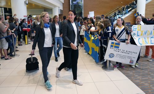 Members of Team Sweden arrived at the James A Richardson International Airport Wednesday to compete in the FIFA Womens World Cup Canada 2015.The fifth ranked Sweden will have a few days to train before they kick-off their tournament run in Winnipeg with Group D matches against Nigeria and the USA starting 8 June.   Wayne Glowacki / Winnipeg Free Press June 3 2015