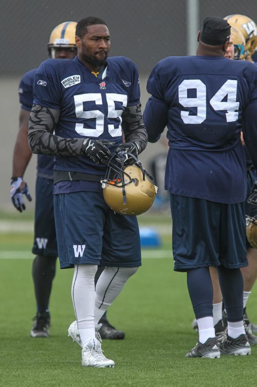 Jamaal Westerman (55) during day 4 of the Winnipeg Blue Bomber training camp Wednesday morning. 150603 - Wednesday, June 03, 2015 -  MIKE DEAL / WINNIPEG FREE PRESS