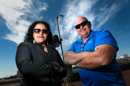 Suzi Bonk and Guy Ash are partners in a new weather information service called Precision Weather Solutions, that has installed about 1,000 weather stations across North America and delivers all sorts of of indepth, site specific, very timely weather  info to farmers and places like Investors Group Field. See Martin Cash story. June 4, 2015 - (Phil Hossack / Winnipeg Free Press)