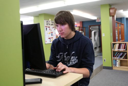 2017 Project:   GlenLawn Collegiate students (formerly Windsor School students) taking part in the 2017 project finish up their 2nd year in high school this year with many new challenges and changes.  Garrett works on a computer. See Doug Speirs story.   June 04, 2015 Ruth Bonneville / Winnipeg Free Press