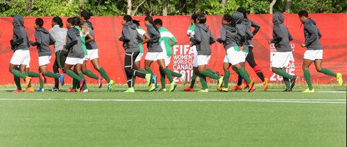 Team Nigeria practices Friday at Memorial Field near Glenlawn Collegiate before matches next week for the FIFA Womens World Cup - Standup photo- June 05, 2015   (JOE BRYKSA / WINNIPEG FREE PRESS)